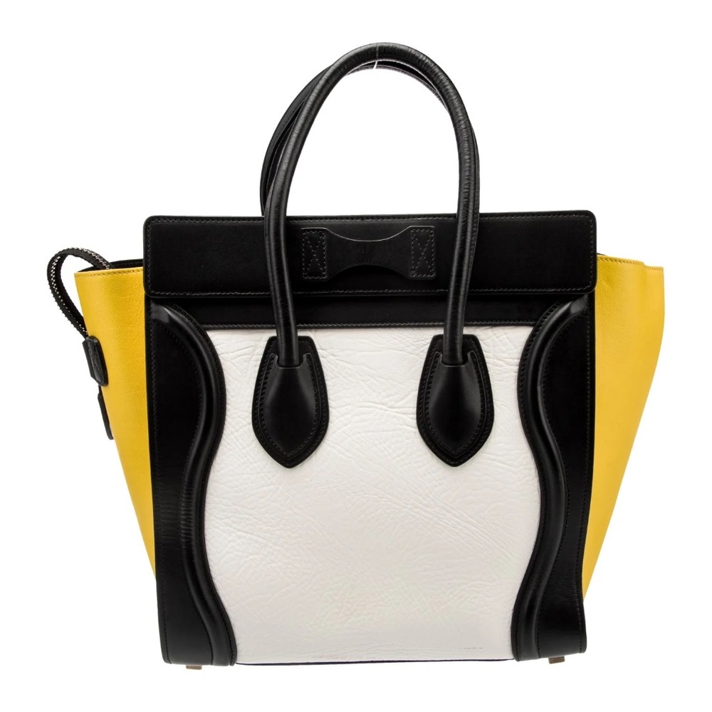 CELINE Drummed Calfskin Micro Luggage in Black, Yellow, and White 👜x8 - Picture 4 of 14